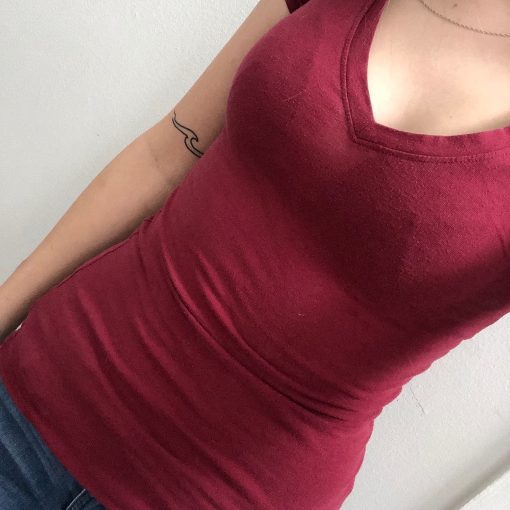 Basic Red V Neck Wet Seal